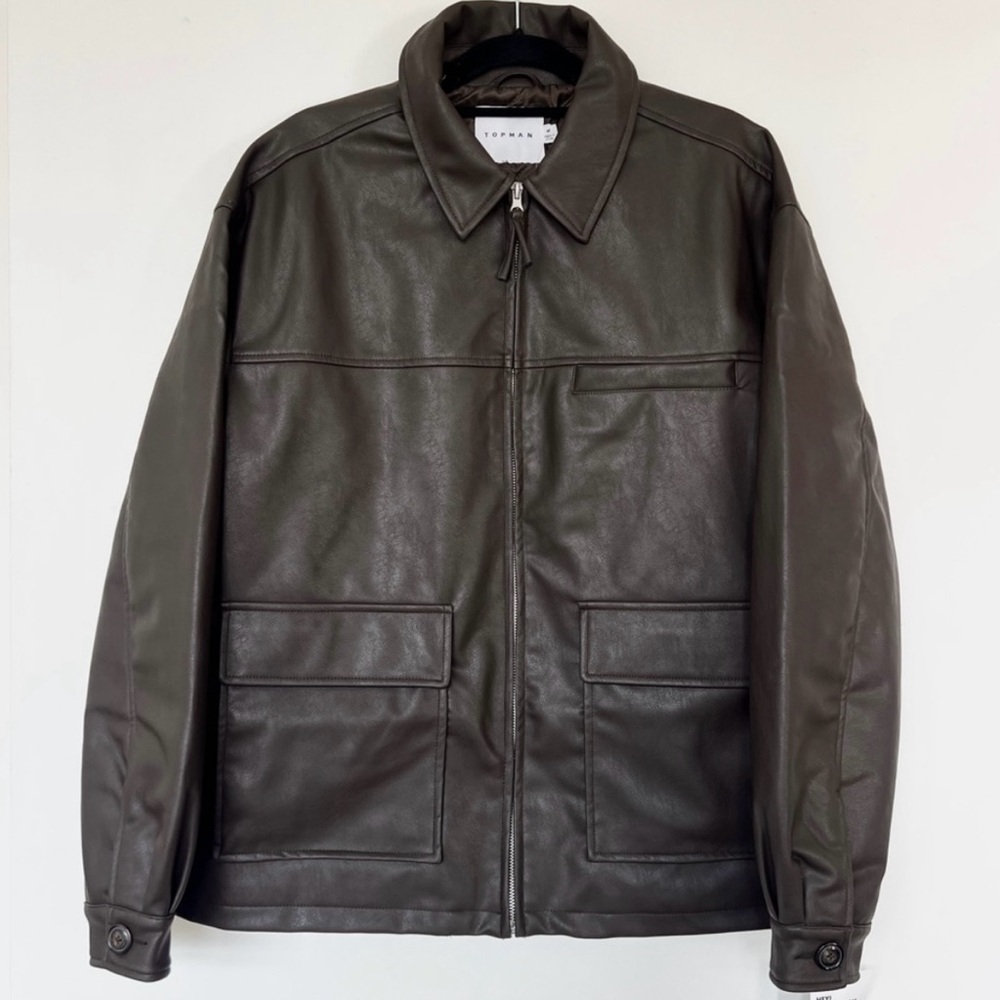 Topshop brown faux leather boxy 90s jacket